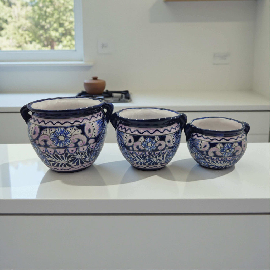 Blue & White Talavera Planter Trio | Hand-Painted Pot Set