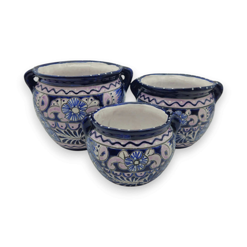 Blue & White Talavera Planter Trio | Hand-Painted Pot Set