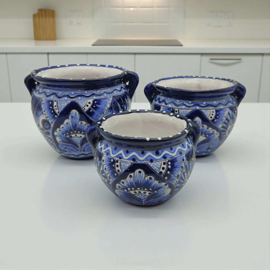 Blue & White Talavera Planter Trio | Hand-Painted Pot Set