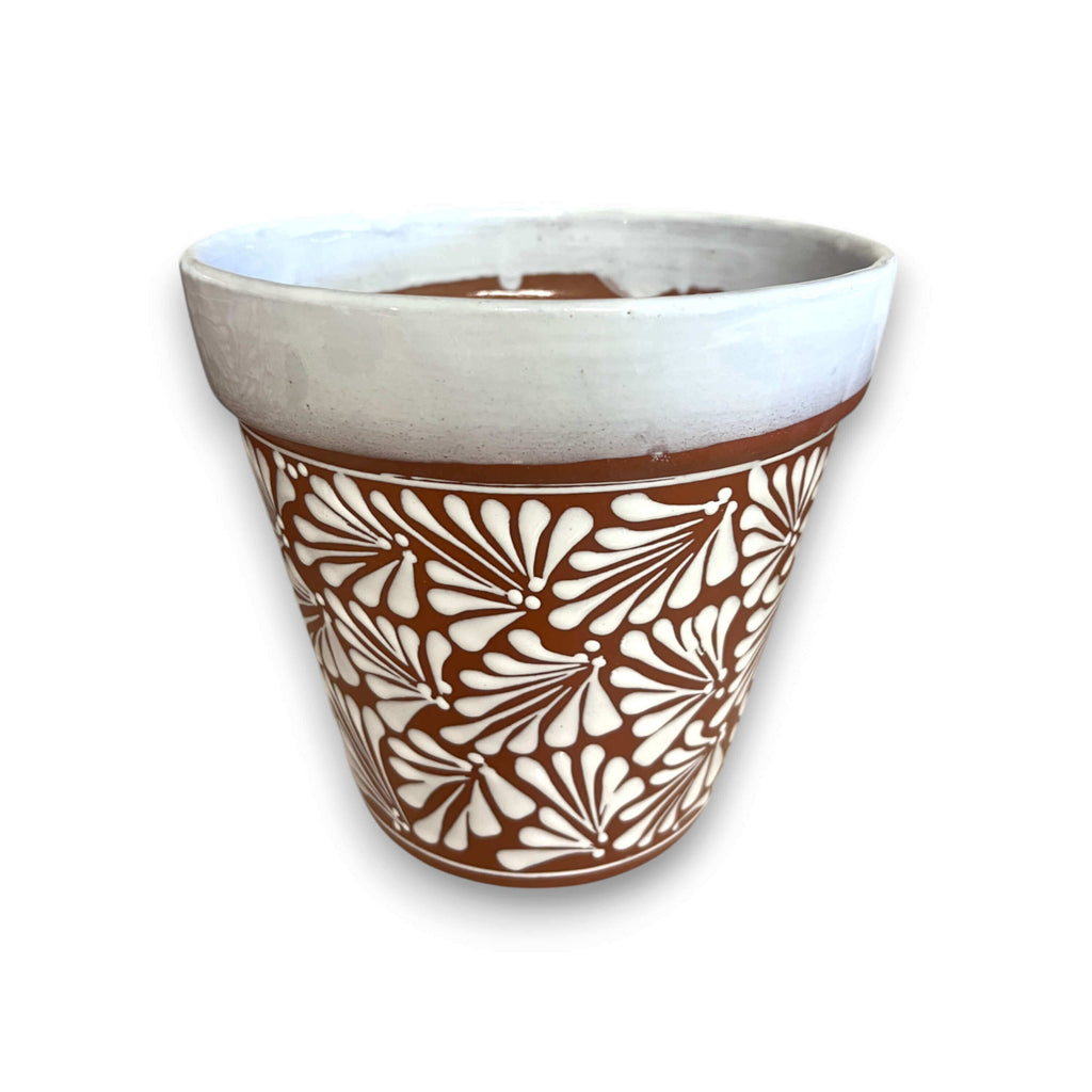 Set of 3 Talavera Flower Pots | Brown & White Terracotta Planters